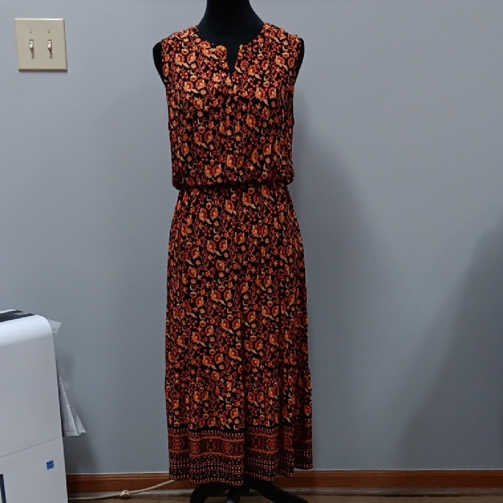 DR2 Orange Scoop Neck Sleeveless Midi Sundress
